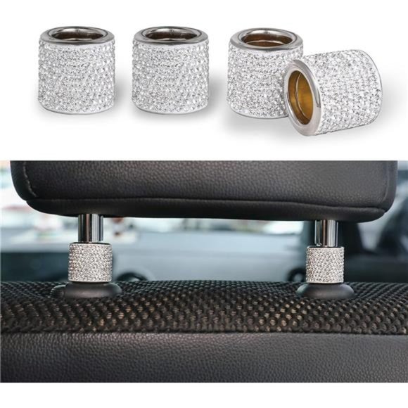 Car Seat Headrest Decoration, 4 Pack Car Headrest Collars, Rhinestone Interior - Picture 1 of 6